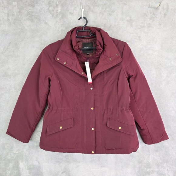 Womens Talbots Burgundy Down Puffer Jacket Full Zip & Snap Buttons Polyester L - Picture 2 of 10
